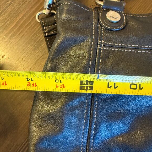 Fossil Black Leather Handbag Purse White Stitching Shoulder Strap - Picture 8 of 10